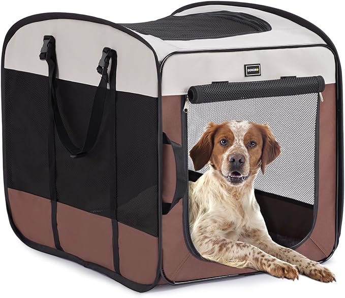 Dog Kennels and Crates for Medium Dogs, Portable Pop Up Indoor Pet Cage with Sturdy Wire Frame, Collapsible Travel Crate Soft Sided Cat Bag Escape Proof (Brown, 28.0" L x 18.0" W x 22.0" H)