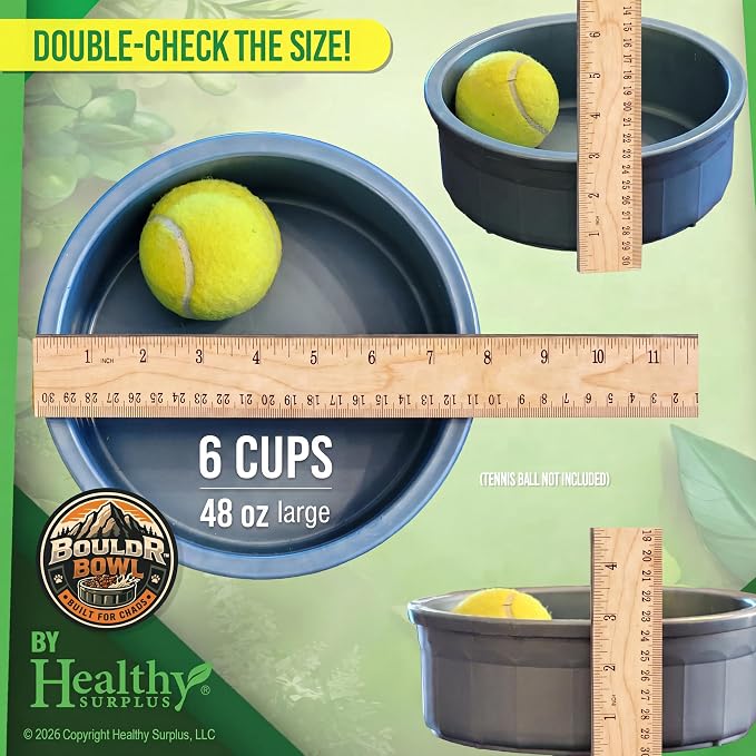 Pet Crock Bowl - 2 Pack – Thick Durable Plastic (Green, 48oz Large) Non-Tip Food & Water Dish for Dogs, Cats - Indoor/Outdoor - Chew Resistant, Easy Clean BouldrBowl by Healthy Surplus®
