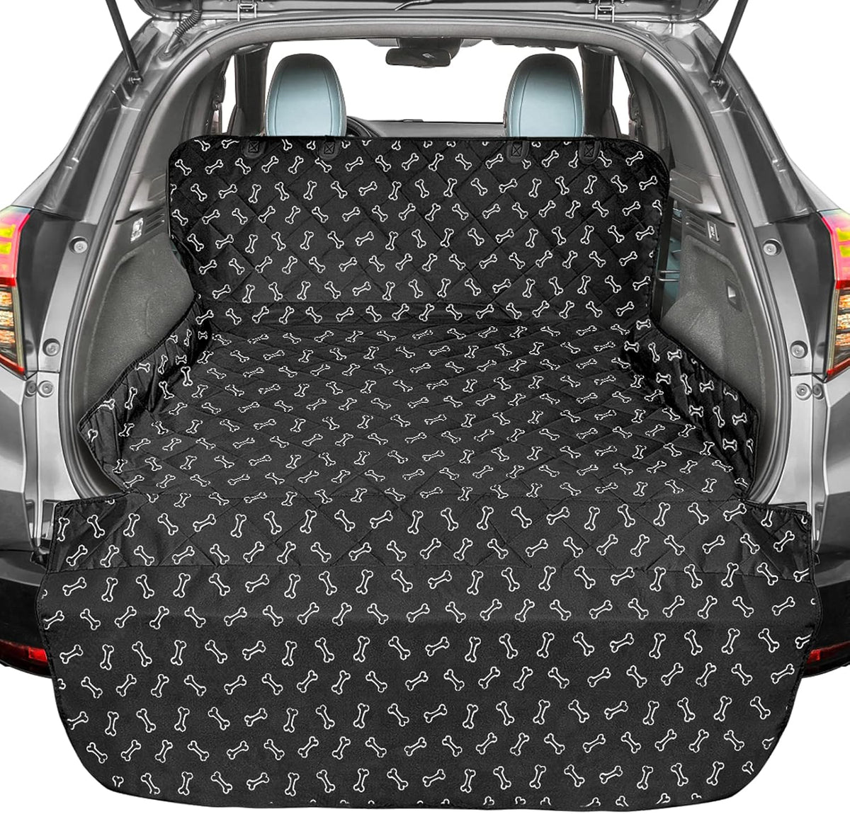 F-color SUV Cargo Liner for Dogs, Water Resistant Pet Cargo Cover Dog Seat Cover Mat for SUVs Sedans Vans with Bumper Flap Protector, Non-Slip, Large Size Universal Fit, Bone