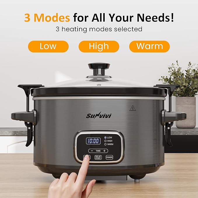 Sunvivi 4QT Slow Cooker, Programmable Pot