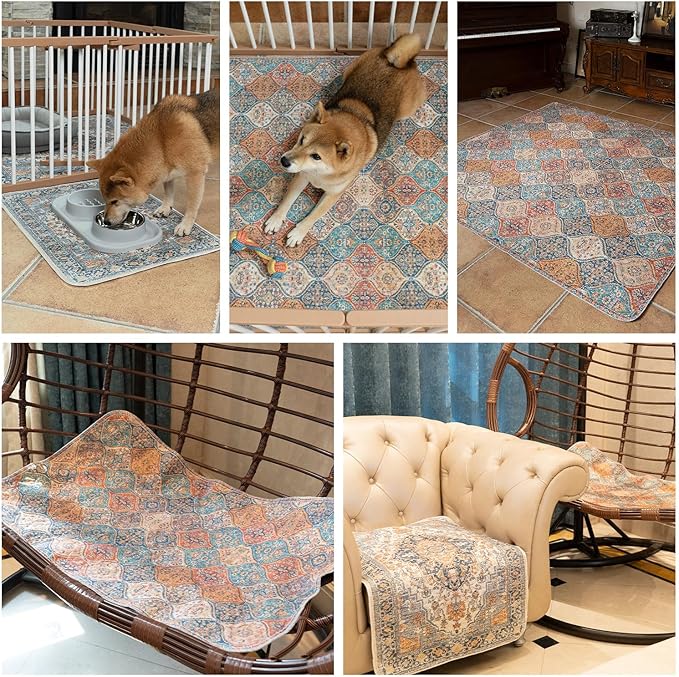 nunubaby 2PACK Washable Pee Pads for Dogs, Stylish, Non-Slip and Leak-Proof Pee Pads. Reusable Potty Pads for Dogs for Crates and Floors.(Red/Floral,72" x72" )