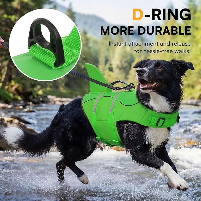 Dog Life Jacket High Flotation, Reflective Dog Life Vest for Swimming, Adjustable Dogs Life Preserver Rescue Handle Spring Summer Pool for Small, Medium, Large Dogs (BrightGreen,S)