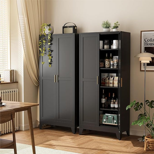 COFaR 71" Modern Pantry Cabinet in Black, 5-Tier Storage Cabinet