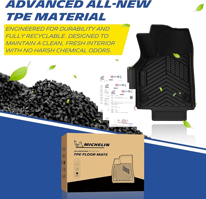 Michelin Vehicle Mat, All-Weather TPE Custom Fit Liner for Tesla Model Y 5 Seat Floor Mats 2025-2027 (12 Piece), Premier