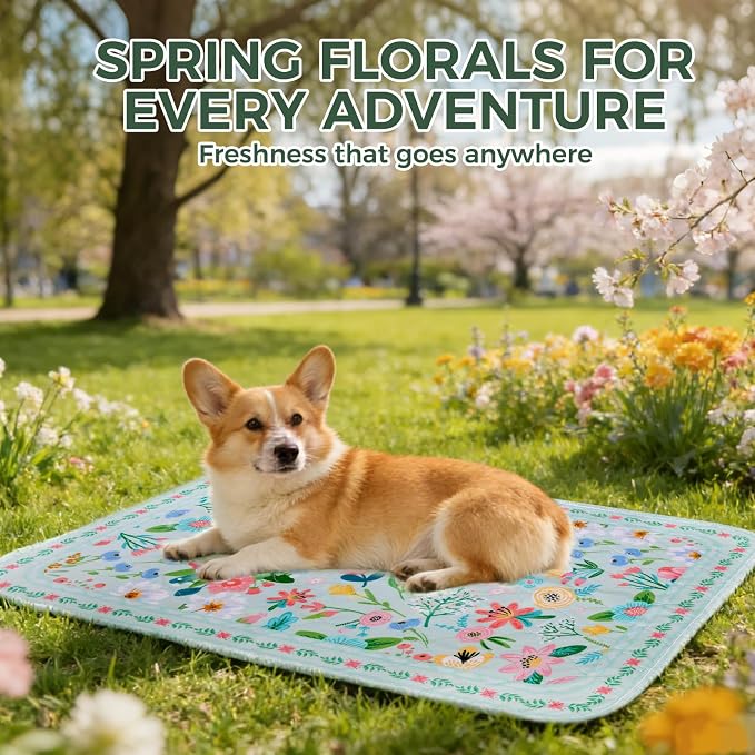 Homimp Washable Pee Pads for Dogs,2 Pack Spring Floral Reusable Puppy Pads Waterproof,Absorbent and Leakproof Dog Pee Pads,Non Slip Puppy Training Pads,Pet Mat for Floor,Crate,Teal 24"x36"