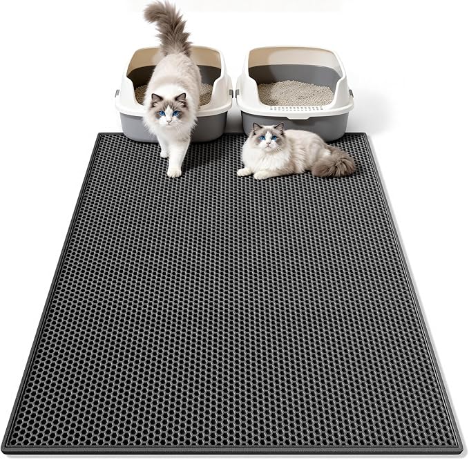Pieviev Cat Litter Mat Double Layer Waterproof Urine Proof Trapping Mat 1 Pack (Black, 36x30 Inch (Pack of 1))