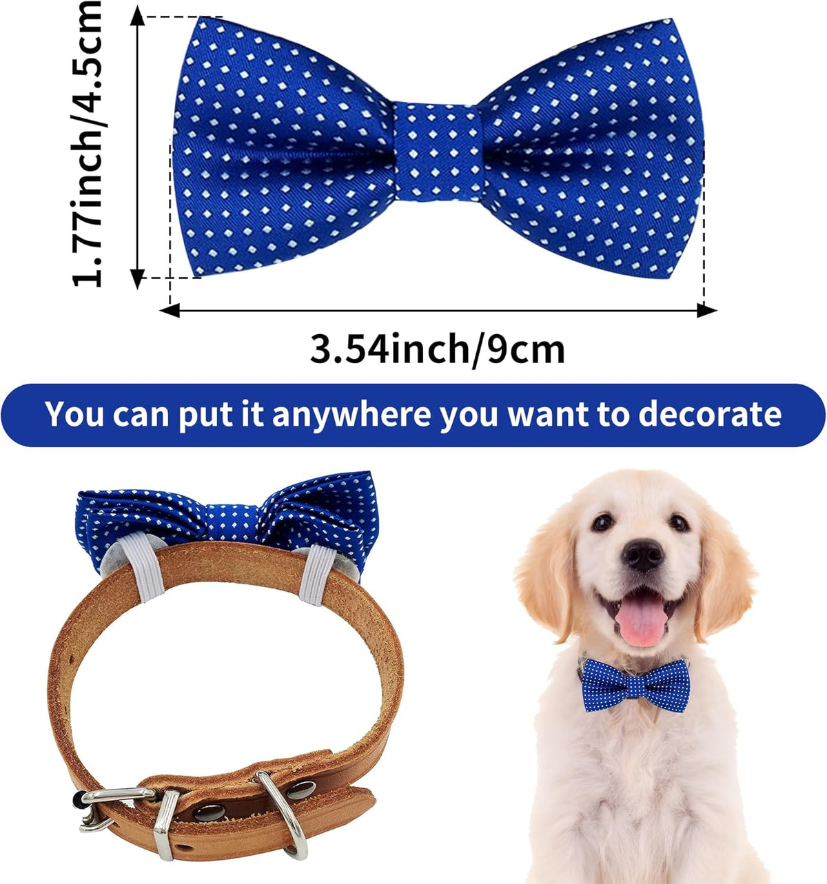 PET SHOW 8 Colors Dot Small Dogs Collar Embellishment Attachment Bow Ties Puppies Cats Collar Charms Accessories Slides Bowties for Birthday Wedding Parties Assorted Pack of 8