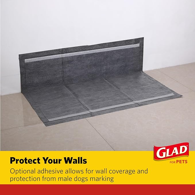 Glad for Pets Giant Activated Carbon Training Pads, 30 x 36 In, 24 Ct, 3-Pk | Adhesive backing and wall protection for leak-proof, super-absorbent day-to-night coverage
