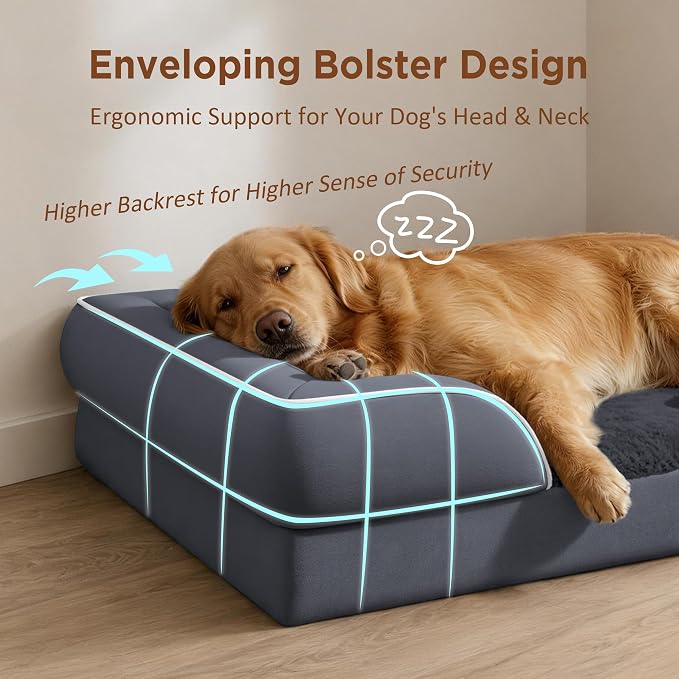 Comfort Expression Waterproof Orthopedic Dog Bed for Medium Size Dog | Supportive Egg Crate Foam Medium Pet Bed with Removable Bolsters, Dog Couch with Washable Cover & Non-Slip Bottom, 30x20 Inch