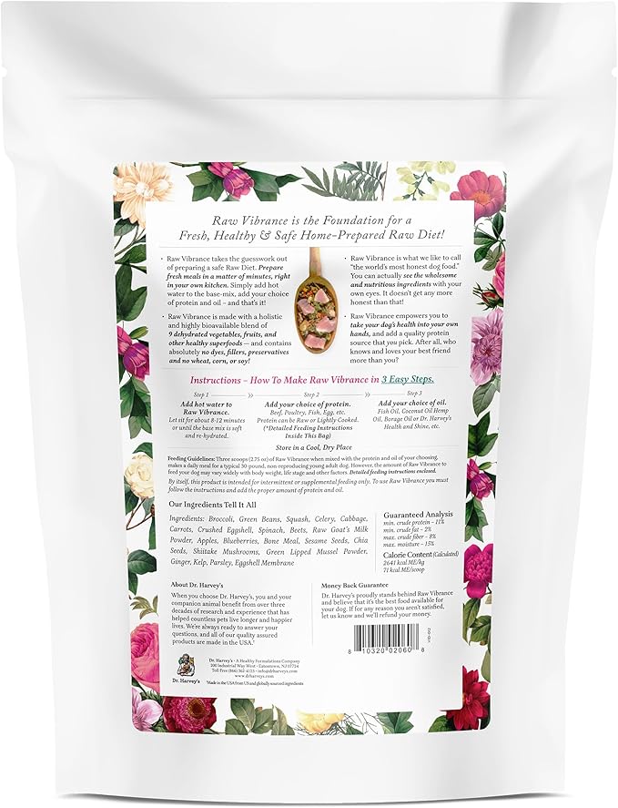 Dr. Harvey's Raw Vibrance Dog Food, Human Grade Dehydrated Base Mix for Dogs, Grain Free Raw Diet (3 Pounds)
