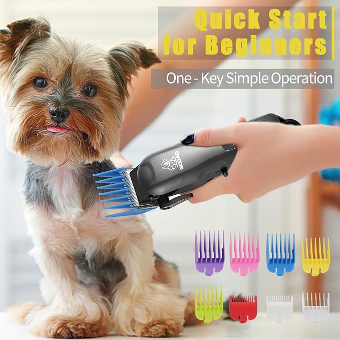Dog Clippers for Grooming,Dog Grooming Kit for Heavy Thick Hair&Coats/Low Noise Rechargeable Cordless Pet Shaver with Paw Trimmer Nail Grinder/Hair Trimmer for Small & Large Cats
