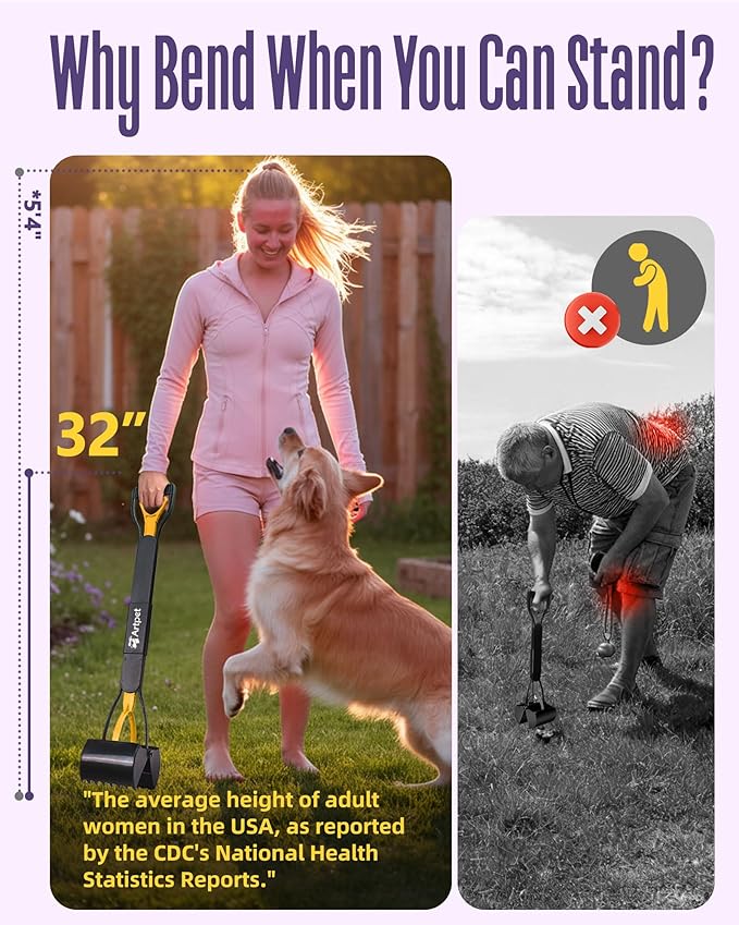 32” Pooper Scooper for Large Dogs Long Handle Pet Poop Scoop Heavy Duty Dog Poop Picker Upper for Yard Grass Gravel Dirt Sand