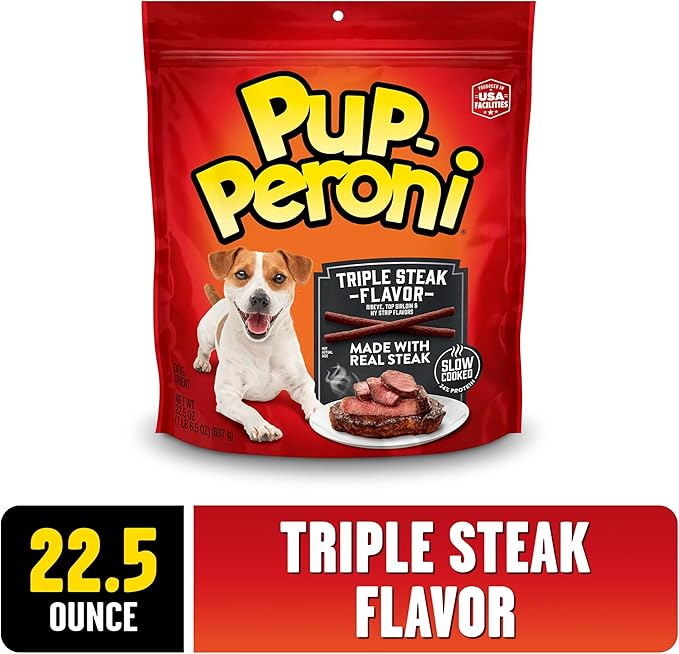 Pup-Peroni Dog Treats, Triple Steak Flavor, 22.5 Ounce, Ribeye, Top Sirloin, NY Strip Flavors