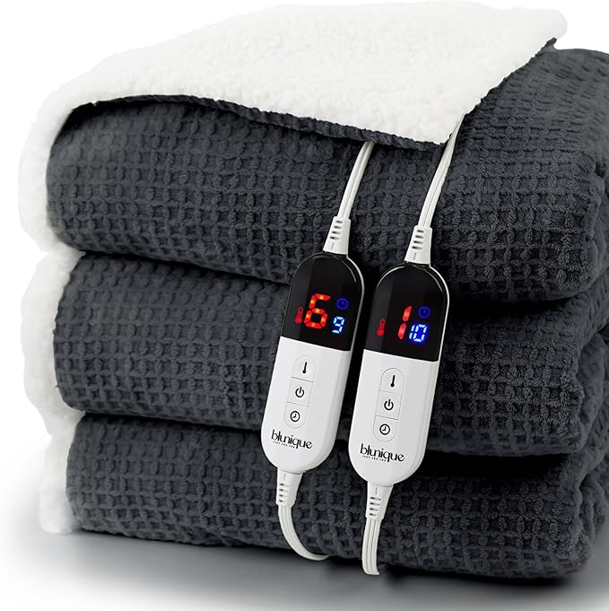 Heated Blanket Electric Blanket King Waffle, 90x100 Inches Dual Controllers