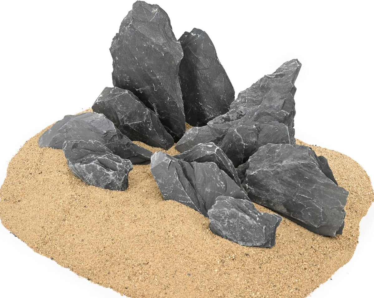 Natural Slate Stone Rocks 2 to 8 inch Aquariums Stone for Aquascaping,Terrariums, Reptile Enclosures,Paludariums,and Gardens-20lb