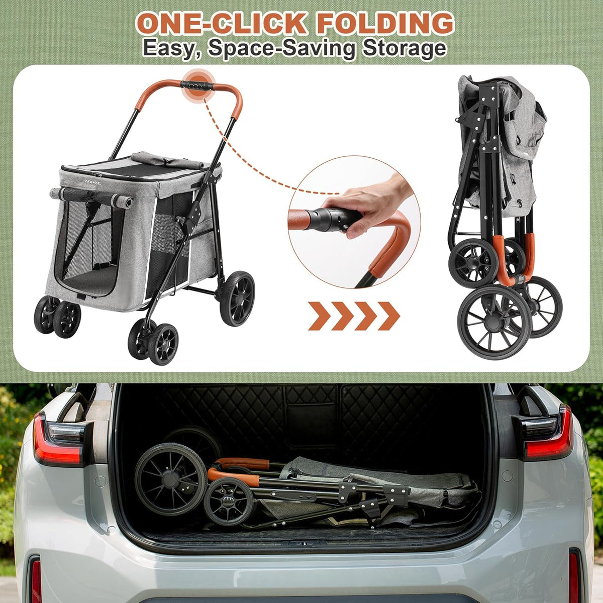 Medium Dog Stroller, Dual Entry One-Touch Folding,Small and Medium Pet Stroller,360° Rotating Front Wheels,70 lbs Weight Capacity for Outdoor Travel and Elderly Dogs - Gray