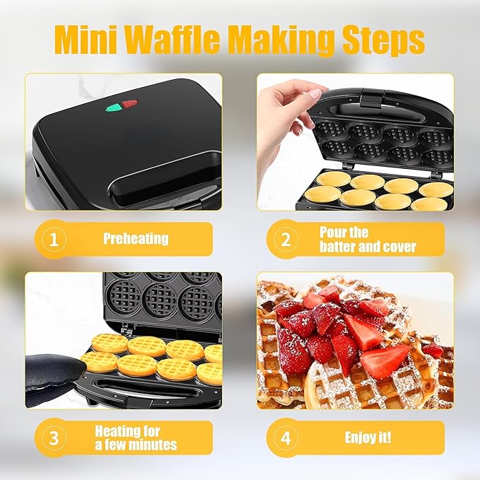 OSTBA Mini Waffle Maker: 750W Powerful Heating, Cooks 8 Waffles at Once