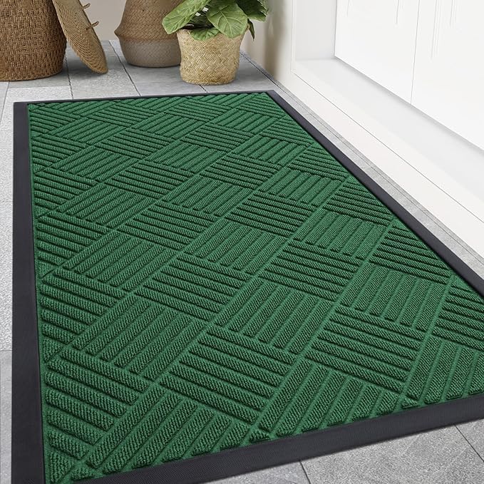 Smiry Front Door Mat Outside Entrance, Heavy Duty Outdoor Indoor Natural Rubber Doormat, Non Slip, Trap Dirt and Moisture, Easy Clean, Low Profile Patio Porch Entryway Mat, 71x47, Green