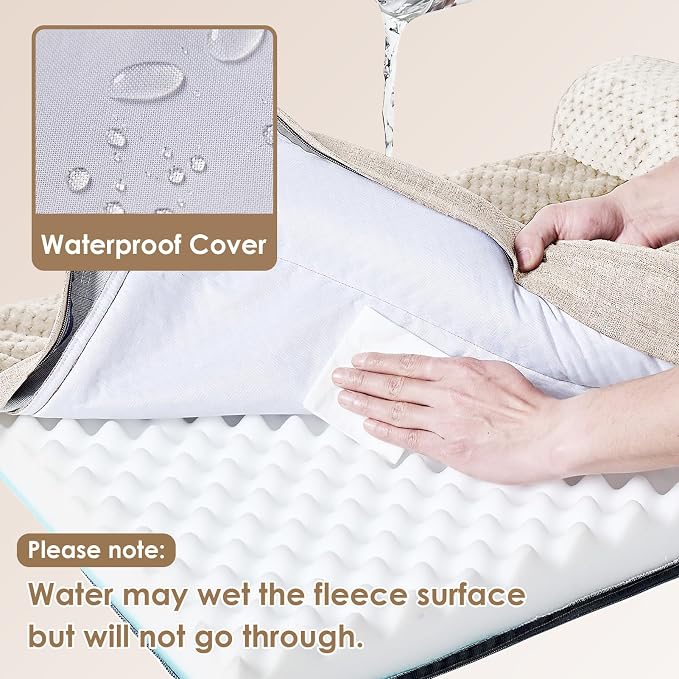 EHEYCIGA Memory Foam Dog Bed Large Size Dogs, Orthopedic Dog Bed Large with Washable Removable Cover, Waterproof Pet Sofa Couch with Nonskid Bottom, 36x27x6, Beige | Washable Removable Cover, Waterproof Flat Pet Sofa Couch with Nonskid Bottom, 36x27x6