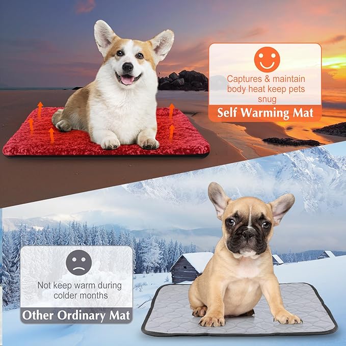 4 Pack Self Warming Cat Pads Self Heating Cat Mat Washable Homeless Dogs Thermal Pads Kennel Pad Reflects Body Heat Warm Crate Bed Mat for Indoor Outdoor Pet(Red,16 x 20 Inch)