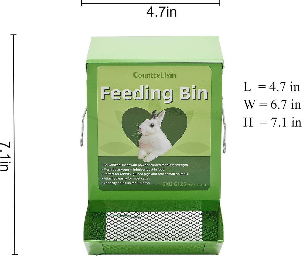 Metal Small Animal Feeder with Lid, Heavy Duty, Large Capacity Food Dispenser, Great for Rabbits, Guinea Pigs, Chinchillas and Other Small Animals. (4.6 inch, Green)