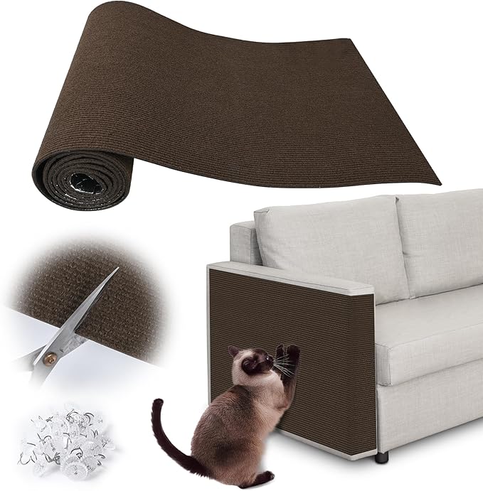 Cat Scratch Furniture Protector - 138" x 15.8" Trimmable Self-Adhesive Cats Claws Scratch Pads, DIY Cat Climbing Couch Protector for Scratch Post Cat Tree Replacement Indoor (Brown)