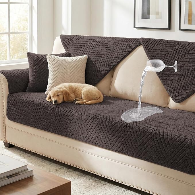Turquoize Waterproof Couch Cover for Dogs Fuzzy Pet Couch Covers for Sofa Thick Dog Bed Cover Non-Slip Sofa Covers for 3 Cushion Couch Protector Slipcover Pet Friendly (Brown, 36" x 72")