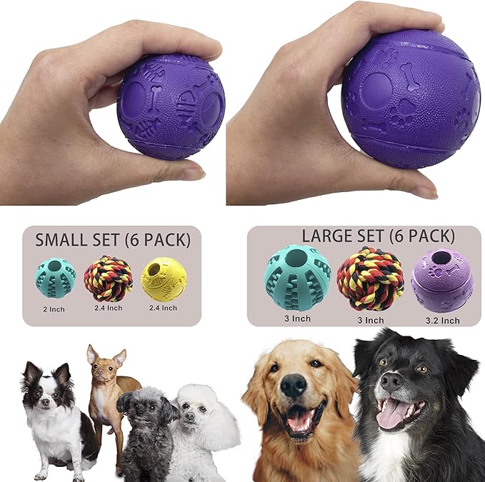 Jalousie Dog Puzzle Balls Dog Treat Dispensing Balls Non-Toxic Natural Rubber Dog Chew Toys for Puppy Pet Dog Teething Puzzle Playing Treat Dispenser Rope Balls (Small 2 Pack Treat Ball)