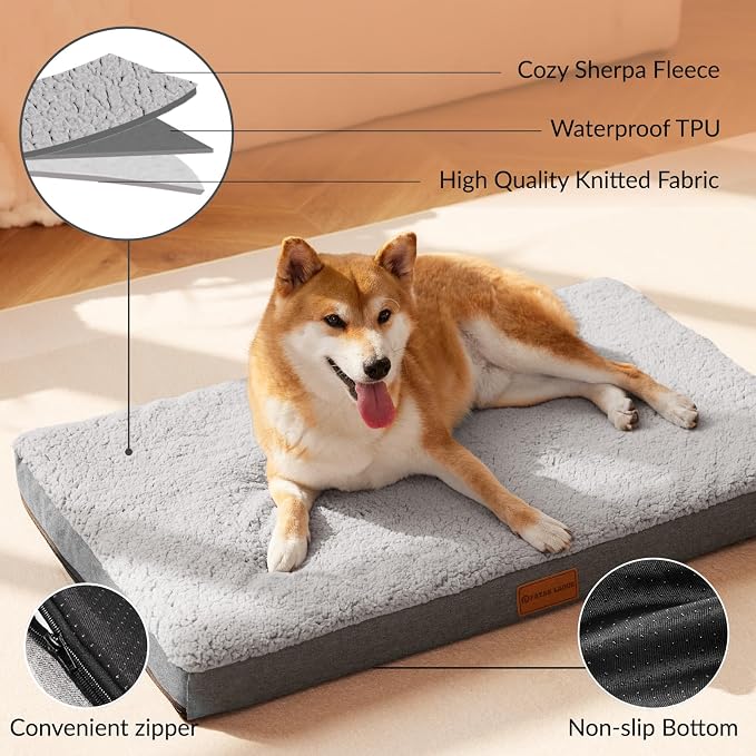 Patas Lague Orthopedic Large Dog Bed Washable Pet Sofa Mat 48''X30'' Grey | Egg-Crate Foam Dog Couch For Large Sized Dogs, Waterproof Removable Cover, Soft Pet Crate Bed With Nonskid Bottom