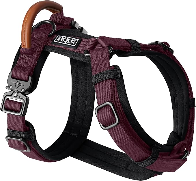 MADE TO ROAM Premium Explorer Harness - Y-Shaped Dog Harness with Adjustable Durable Nylon, Soft Padding, Metal Buckles and Leather Handle for Small, Medium, Large Dogs (Vermont Weekends, Size 4)