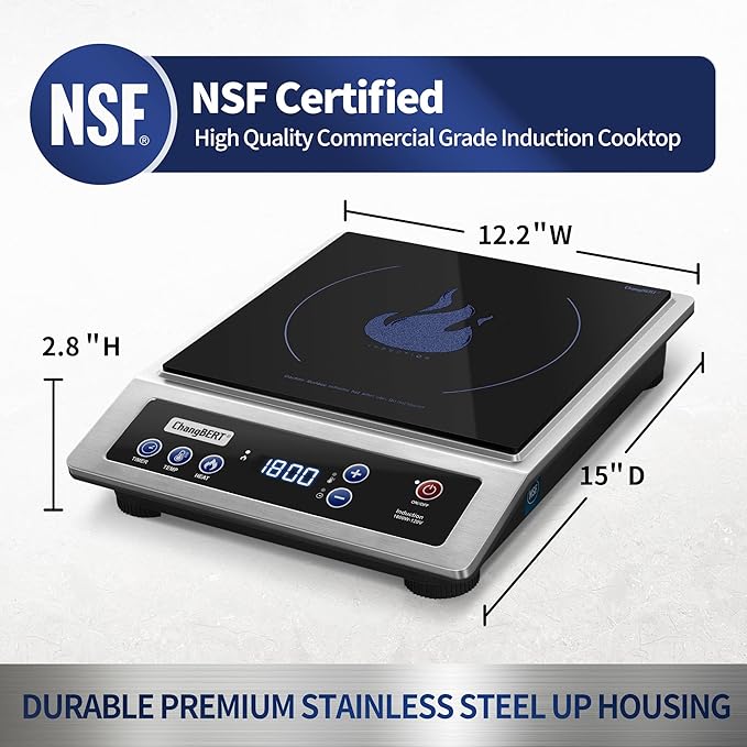 ChangBERT Induction Cooktop, Commercial Grade Portable Cooker, Large 8” Heating