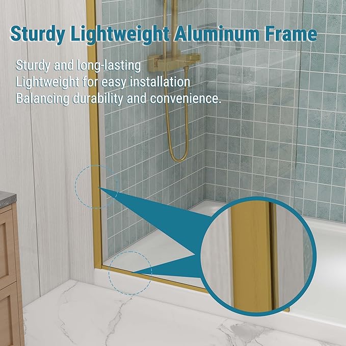 Sunrosa 32"×76" Shower Glass Panel, 8mm Thick Shower Screen, Brushed Gold