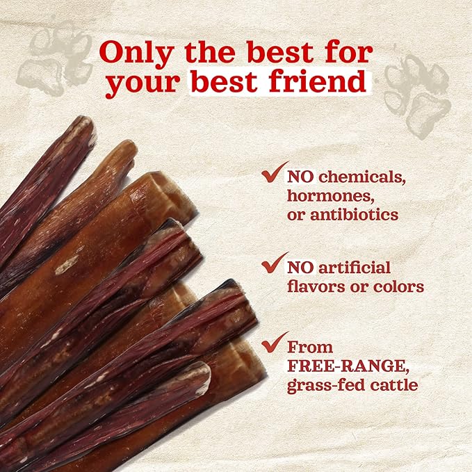 Natural Farm Power Bully Sticks Dog Chews (12”, 12-Pack), 2-in-1 Power Chews: Premium Beef Cheek Wrapped in Beef Pizzle, Double Chewing Time, Great Dog Dental Treats, for Small, Medium & Large Dogs