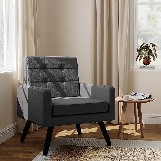 Kromax Mid-Century Modern Accent Chair for Living Room, 496 Lb. Weight Capacity, Dual Armrests, Comfy Extra Large Seat, Timeless Style Perfect for Reading & Relaxing, Dark Grey