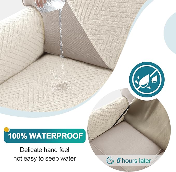 Turquoize Waterproof Couch Cover for Dogs Fuzzy Pet Couch Covers for Sofa Thick Dog Bed Cover Non-Slip Sofa Covers for 3 Cushion Couch Protector Slipcover Pet Friendly (Beige, 36" x 84")