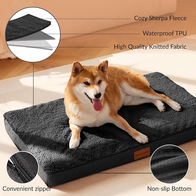 Patas Lague Orthopedic Large Dog Bed Washable Pet Sofa Mat 48''X30'' Black | Egg-Crate Foam Dog Couch For Large Sized Dogs, Waterproof Removable Cover, Soft Pet Crate Bed With Nonskid Bottom