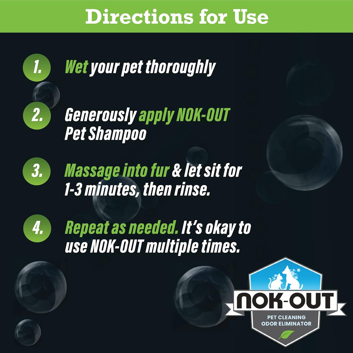 NOK OUT Premium Grade Pet Shampoo for Dogs and Cats, Veterinary Strength and Odor Eliminator Formula, Made in the USA, 20 Ounce Bottle, 6-Pack