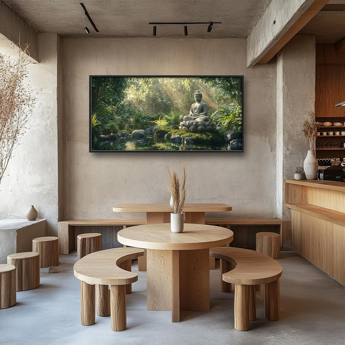 Large Buddha Forest Wall Art for Living Room, Framed Oversized Tree Lake Wall Decor, Nature Landscape Canvas Painting Modern Artwork Home Decoration for Dining Room Bedroom Office 60"x30"
