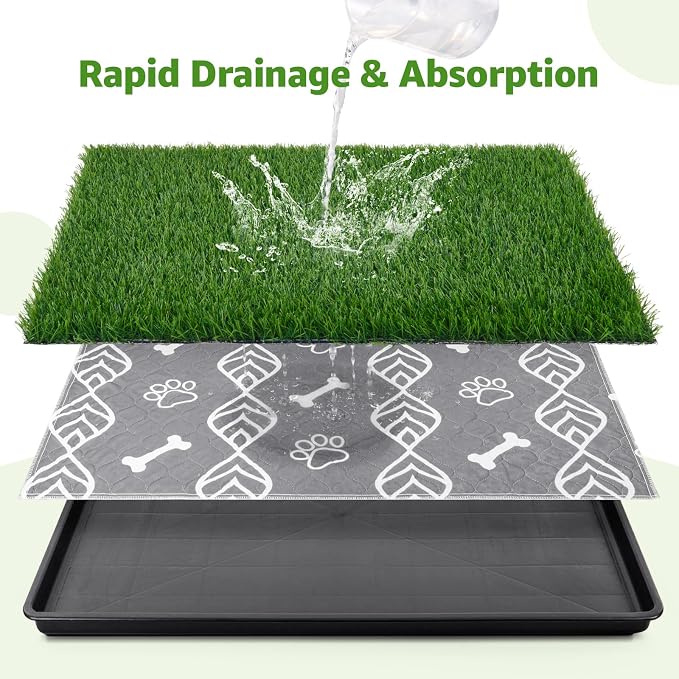 LOOBANI Large Dog Grass Pad with Tray - 35x23in for Balcony Apartment | Dog Potty with 2 Artificial Grass & 2 Washable Pee Pads for Replacement, Quick-Absorbency, Easy to Clean, Indoor/Outdoor Use