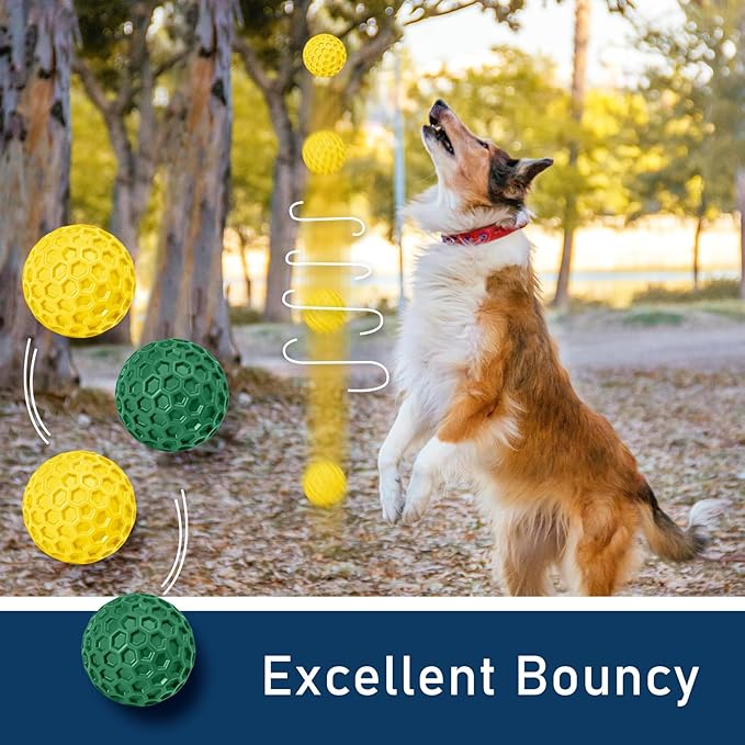 2 Pack Indestructible Squeaky Dog Balls for Aggressive Chewers, Durable Rubber Chew Toys for Teething, Anxiety Relief Perfect for Large, Medium Breeds, Indoor Outdoor Use