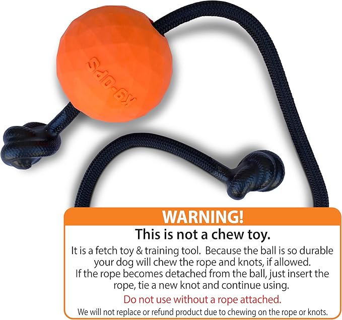 K9 Ops Dog Ball on a Rope Moki Tug Toy - Solid Rubber Fetch Training Reward - Large Dogs Tugs Durable Aggressive Chewers (Tiger Orange, LG/XL)