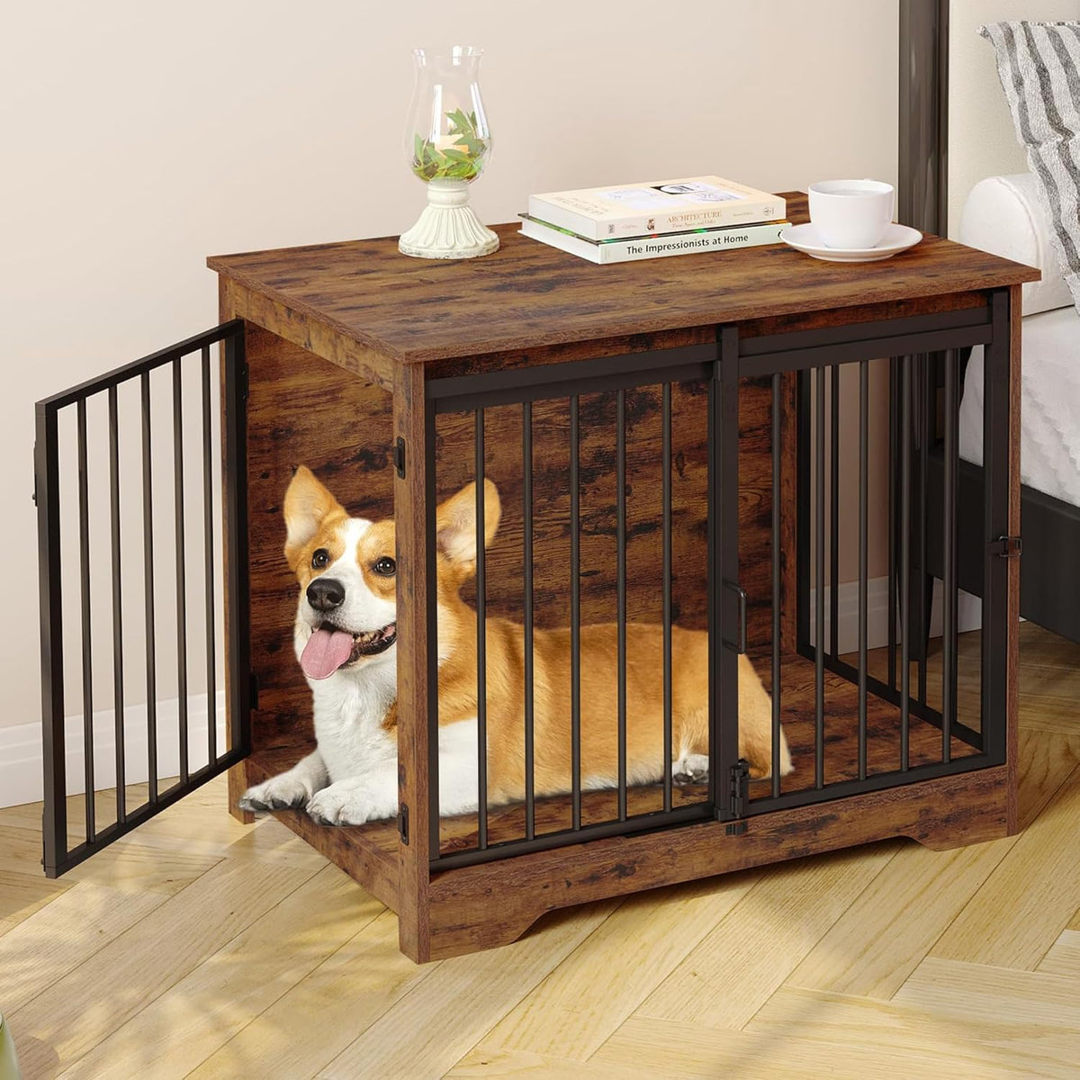 31.9" Dog Crate Furniture with Barn Door. A calm, considered pick for modern pet homes.