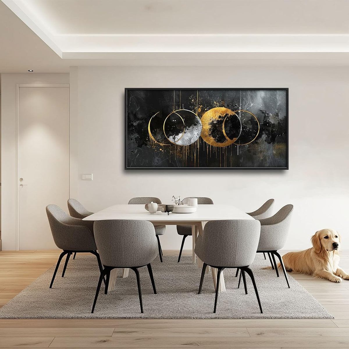 Quorin Abstract Sun Moon Large Wall Art Black and Gold Circle Pictures Sun and Moon Wall Decor Canvas Print Painting Artwork for Bathroom Living Room Bedroom 60L x 30W