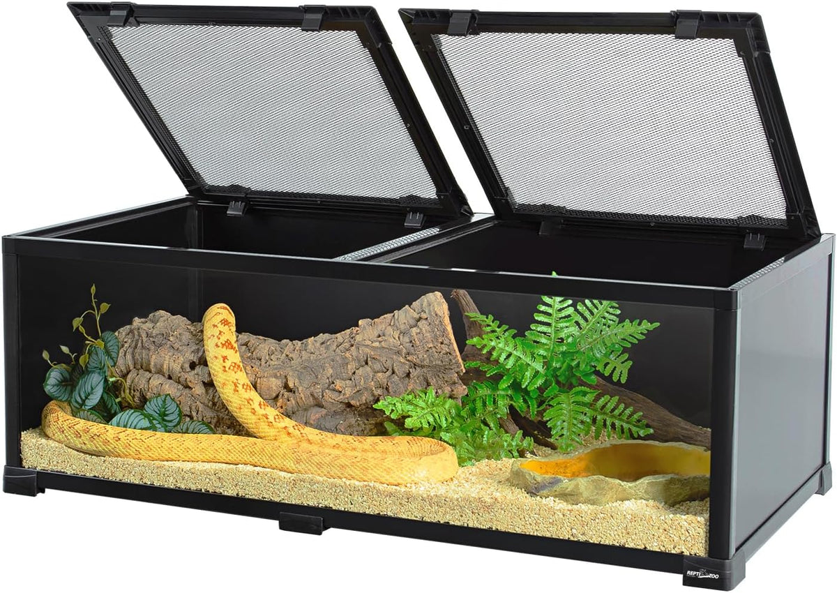 REPTIZOO 34 Gallon Glass Reptile Terrarium, 36" x 18"x 12" Wide & Low Reptile Tank Snake Terrarium with Double Top Cover Well Ventilation Terrarium for Scorpions, Spiders, Geckos, Snakes, Tortoises