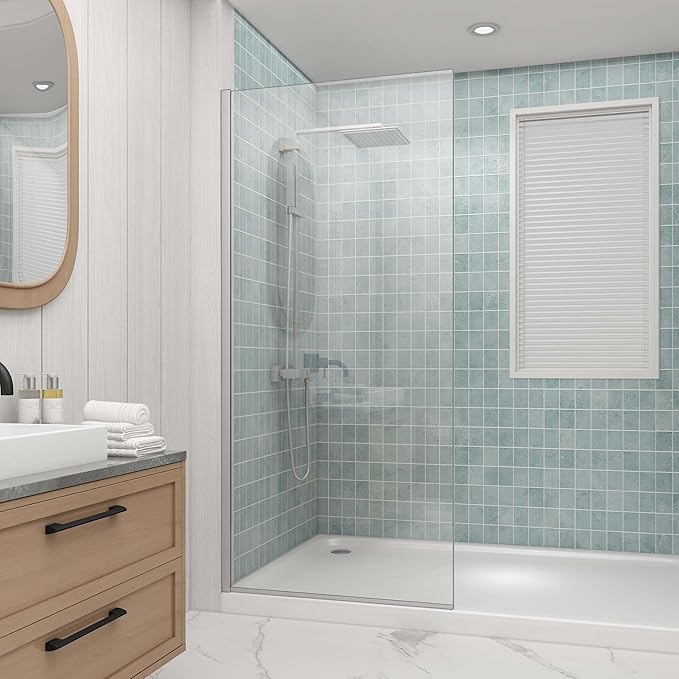 Sunrosa 36"×76" Shower Glass Panel, 8mm Thick Shower Screen, Brushed Nickel