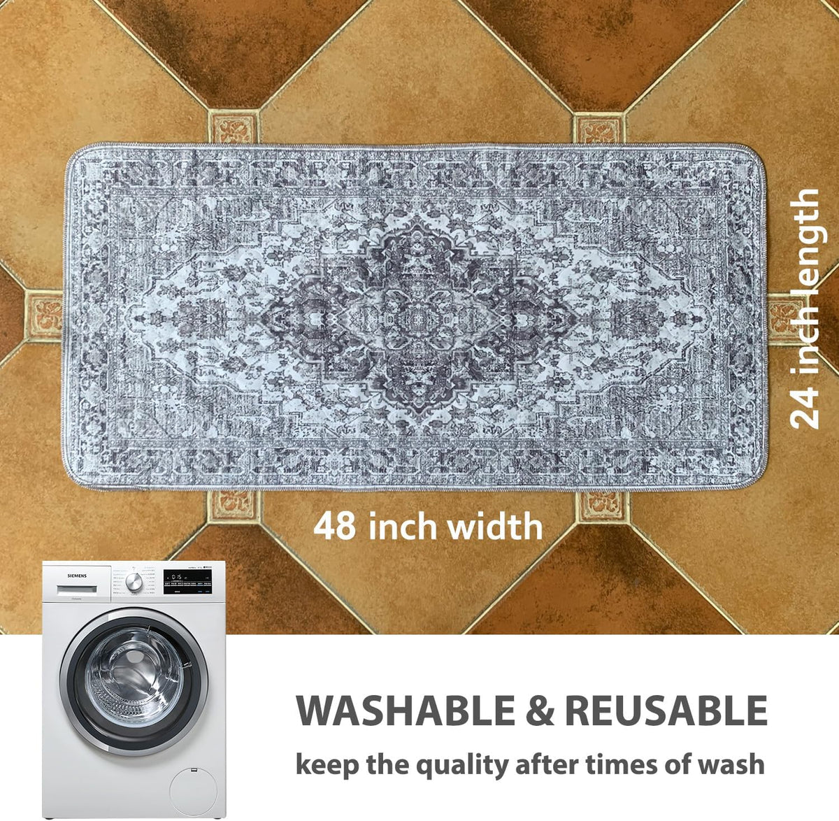 nunubaby Washable Pee Pads for Dogs, Stylish, Non-Slip and Leak-Proof Pee Pads. Reusable Potty Pads for Dogs for Crates and Floors.(Gray/Geo, 24" x48")