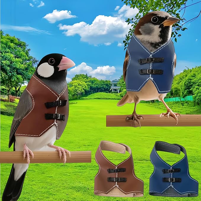 Bird Clothes, Parrot Leather Jacket, Cute Bird Costume Cosplay Photo Prop, Parrot Apparel for Eclectus, Budgerigar, African Greys Parakeet, Conure, Cockatiel, Love Birds-Cowboy Style,Blue,S