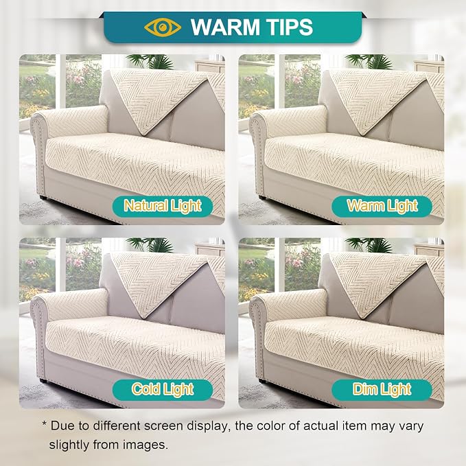 Turquoize Waterproof Couch Armrest Covers for Sofa Non-Slip Fuzzy Couch Arm Covers Set of 2 Washable Thick Soft Recliner Chair Arm Cover Protector Cover (Beige, 23" x 23" 2 Pack)