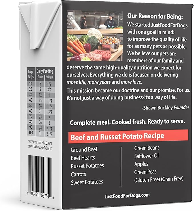 JustFoodForDogs Pantry Fresh Wet Dog Food, Complete Meal or Dog Food Topper, Beef & Potato Human Grade Dog Food Recipe - 12.5 oz (Pack of 12)