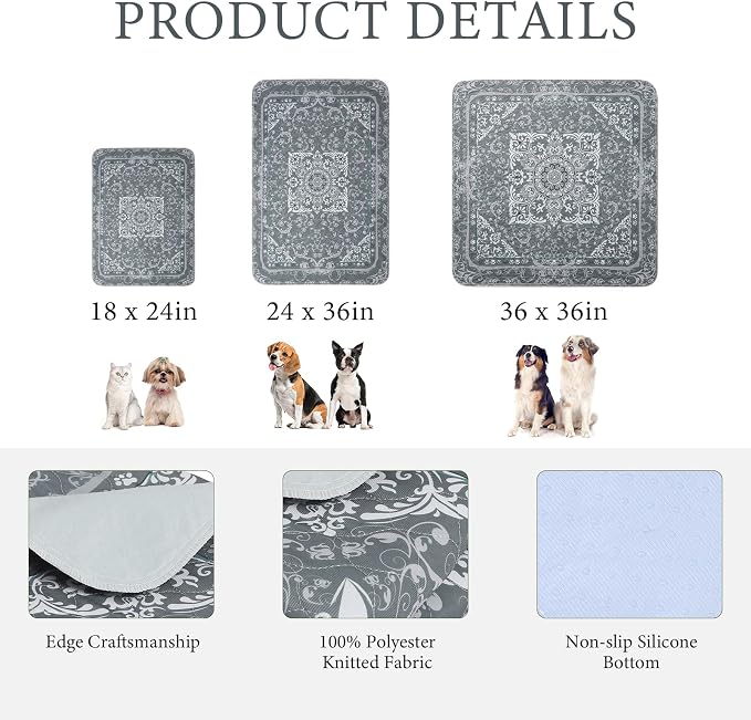 Homimp Washable Pee Pads for Dogs,4 Pack Reusable Puppy Pads,Absorbent and Leakproof Dog Pee Pads,Non Slip Puppy Training Pads,Pet Mat for Floor,Crate,Couch,Whelping,Grey 18"x24"